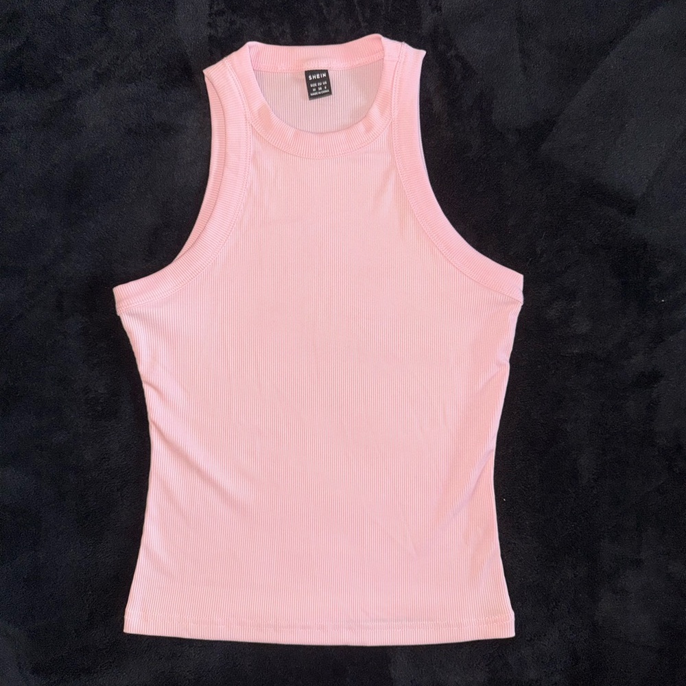 Light Pink Ribbed Racerback Tank Top - SHEIN - Picture 2 of 6